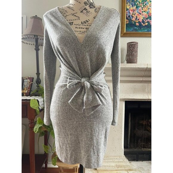 Free People Dresses & Skirts - Free People Women's Mini Dress Size XS Gray Long Sleeve Tie Front Fitted